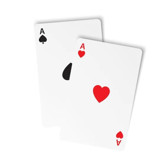 Two playing cards, the ace of spades and the ace of hearts, overlapping.