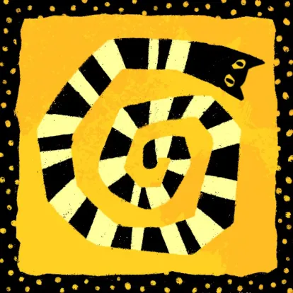 Universal cat card design: a striped cat tail curled into a spiral.