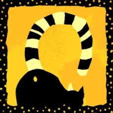 U-turn card art: a black cat with a long striped tail arching back over its head.
